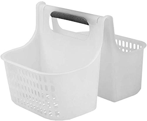 JOEY'Z Large Plastic Shower Caddy Two Compartment Bathroom Caddy Plastic Shower Organizer Tote/Caddy with Soft Grip Non-Slip Handle - Single Tote, Colors May Vary - Dorm Room Essentials