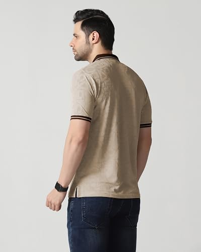 Image of TOPLOT Men's Premium Jacquard Polo T-Shirt | Geometric Textured Design | Contrast Collar & Cuffs | Soft Breathable | Perfect for Office & Casual Wear | Available in Pack of 2 (5281)