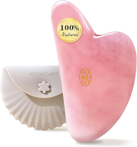 Image of Rena Chris Gua Sha Facial Tools, Rose Quartz Face Guasha Tool - Rose Pink