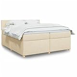 LAPOOH Boxspringbett mit Matratze Creme 200x200 cm Stoff, Bed Frame, Bettrahmen...