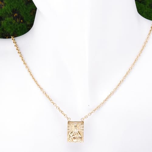 Scapulars Catholic- Stainless steel 18K gold-plated scapulars catholic necklace, the Sacred Heart Neck of the Virgin Mary and Jesus4