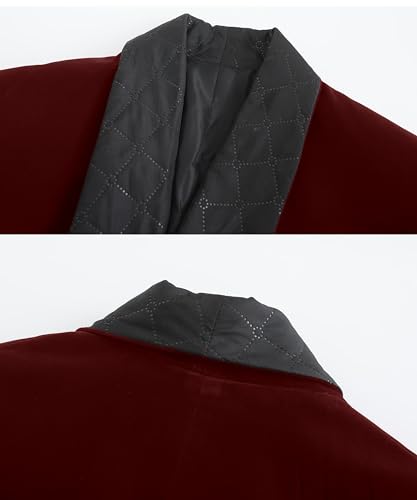 Men's Velvet Smoking Robe Double Breasted Long Jacket Blazer with Belt for Wedding Dinner Party3
