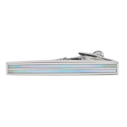 Mendepot Silver Tone Dual Blue Mother Of Pearl Stone Tie Clip With Gift Box #TOP1