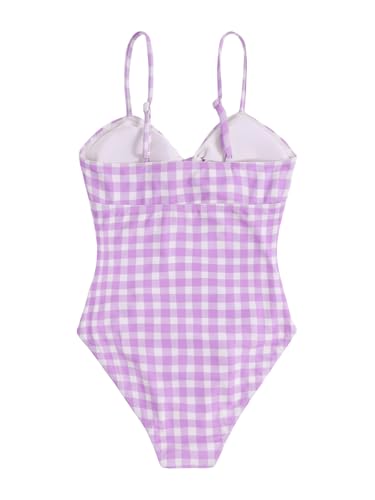 Image of Floerns Girl's Gingham Print Ruched Cut Out Knot Front One Piece Swimsuit