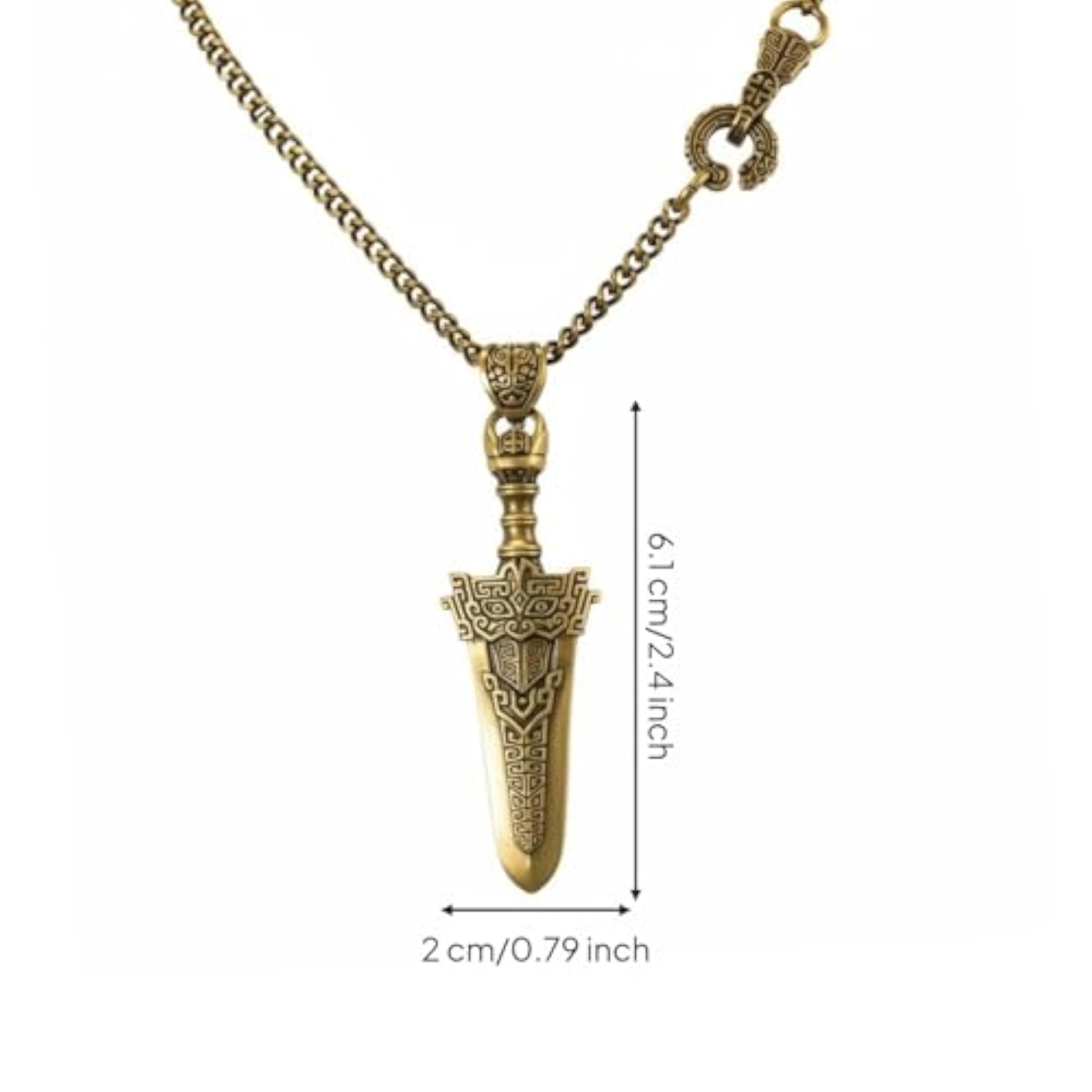 Geometric Engraving Sword Charm, Brass Tapered Accessory