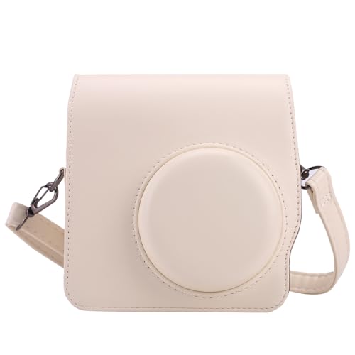 Frankmate Protective Case for Fujifilm Instax Mini SE/7+/7s/7c PU Leather Camera Case with Adjustable Shoulder Straps (Off-white)