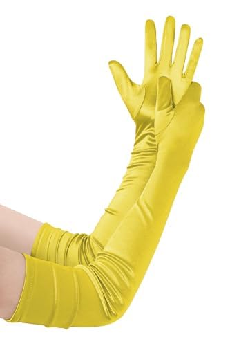 BABEYOND Satijnen handschoenen voor dames, ellebooghandschoenen, flapperhandschoenen, jaren 20, accessoires voor Great Gatsby-feesten, operabezoeken, ballen, verjaardagsfeesten, bruin, 70