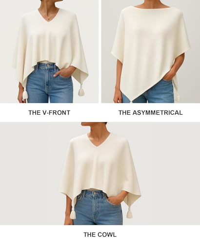 MissShortair Knit Ponchos Top Lightweight Asymmetrical Shrug for Women Fringed Cape Sweater Shawl Wraps4