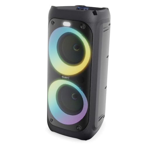 Majority P200 Bluetooth Party Speaker 100W Portable LED Party Lights Karaoke Microphone Black 5.0 Bluetooth 3.5mm RCA Dual 4 Drivers