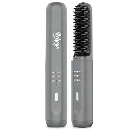 Beard Straightener Brush for Men, VIKICON Cordless Beard Comb with 3 Adjustable Temperature Settings, Rechargeable Anti-Scald Hair Straightening Tool for All Beard & Hair Types(Silver)