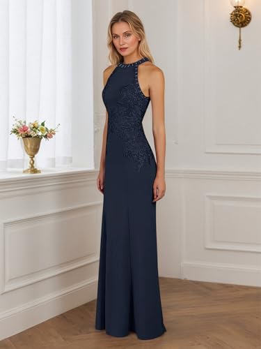 Long Lace Mother of The Bride Dresses Mermaid Halter Formal Dress for Women Wedding Guest2