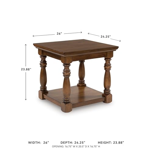 Image of Signature Design by Ashley Sturlayne End Table, Traditional Rectangular Accent Table with Storage Lower Shelf, Hardwood Solids, Veneers, and MDF Substrates, for Living Room Couch, Dark Brown