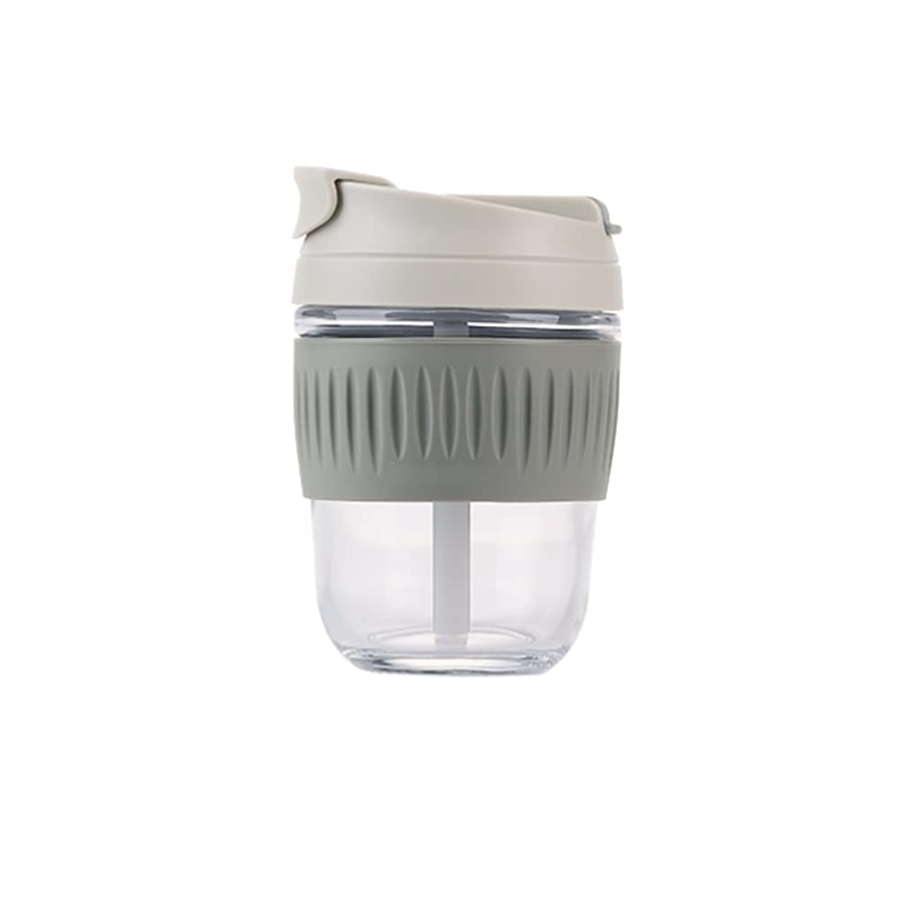 Bouteille d'eau en verre de 350 ml/500 ml avec paille sans BPA - Carafe d'eau de sécurité pour le café et le thé - Résistante aux températures élevées et basses - Couleur : gris - Taille : S - 350 ml