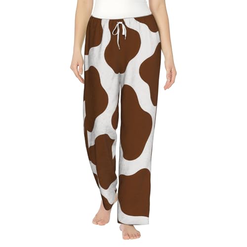 Pantalon pyjama vache marron en polaire contre le froid nocturne hivernal