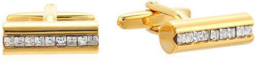 Stacy Adams Men's Rod Shaped Cuff Links with A Row Of Rhinestones, Gold, One Size