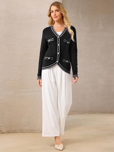 Women's Sweater Cardigan Contrast Trim Knit Ribbed Fall 2025 Jacket3