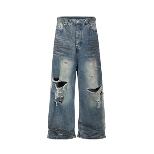 Men’s Solid Color Spliced Casual Jeans, Retro Streetwear, Loose Fit Wide Leg Trousers2