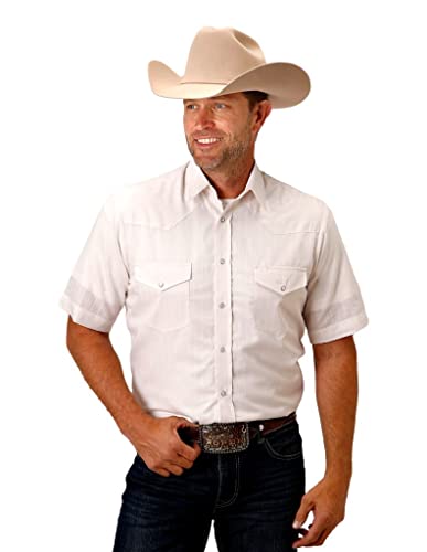 MENS SHORT SLEEVE SNAP WHITE DIAMOND STRIPE TONE ON TONE WESTERN SHIRT