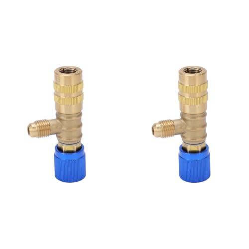 Válvula de carga de refrigerante, 2 piezas, adaptador de seguridad de latón con rosca de 1/4 pulgada para refrigerantes R22, R410, R134A y R404