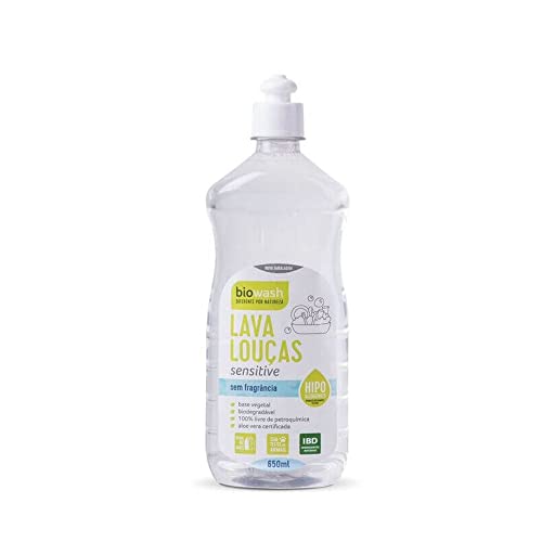 Biowash Lava Louças Sensitive 650ml Hipoalergênico Sem Fragrância Concentrado