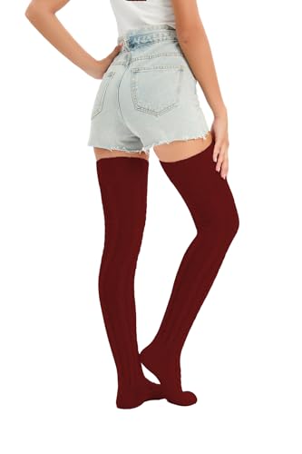 Image of YELAIVP Women's Thigh High Socks Over Knee Cable Knit Boot Stockings Winter Long Warm Leg Warmers