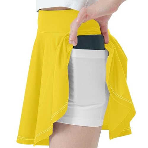 Gold Little Girls Tennis Skirt with Built-in Shorts Flowy Toddler Athletic Skort Youth Cheer Skirt with Pockets 4-12Y2