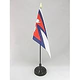 AZ FLAG TISCHFLAGGE Nepal 15x10cm goldene splitze - NEPALESISCHE TISCHFAHNE 10 x 15 cm - flaggen