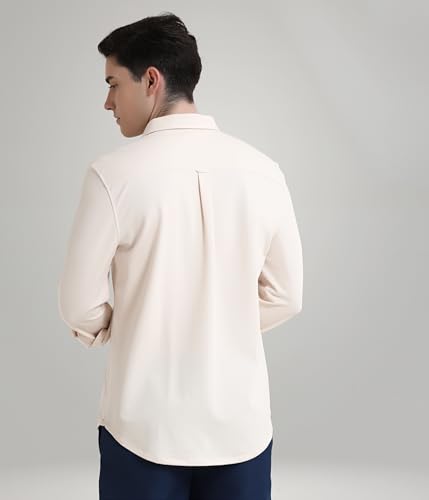 Image of TURMS Men's Solid Knitted Shirts, Odor Control, Stretchable & Breathable, Cotton Blend, Tailored Fit, Full Sleeve