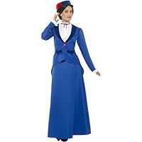 Smiffys Disfraz de niñera época victoriana, azul, con vestido,