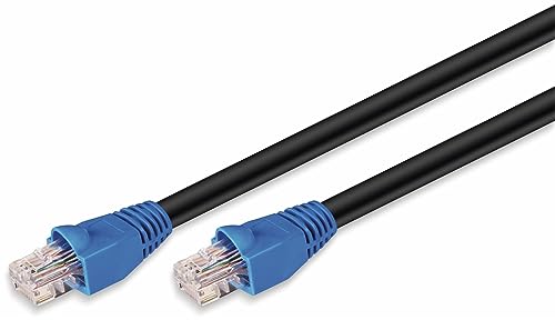 Goobay 94396 Câble de raccordement de réseau CAT6 pour l'extérieur, résistant à l´eau et avec protection contre les UV, noir/bleu, 60 m