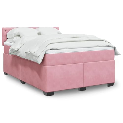 LAPOOH Cama Box Spring con colchón Terciopelo Rosa 140x190 cm, Base De Cama, Estructura Cama, Marco De Cama, Bed Frame, Cama Dormitorio - 3288617