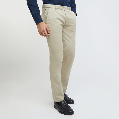Image of Raymond Men's Pure Cotton Structure Pattern Contemporary Fit Flat Front Casual Trouser