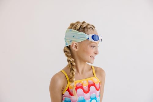 Image of Splash Place KIDS SWIM GOGGLES with Fabric Strap - SEA GLASS | Tangle-Free, Swimming Goggles for Kids, Comfy Fabric Strap Goggles - Won't Pull Your Hair - Purple Goggles for Swimming