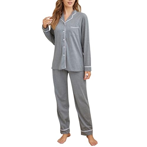 Image of Tugege Pajamas Set Long Sleeve Sleepwear Womens Button Down Nightwear Pj Sets