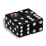 4PCS Dice Tire Valve Stem Caps, Universal Tire Valve Stem Covers, Corrosion Resistant Leakproof Tire Air Cap Set, Wheel Stem Tyre Air Valve Dustproof Cap for Cars, SUV, Trucks, Motorcycles (Black)