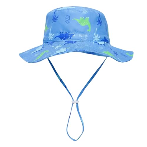Baby Kids Sun Hat with Cute Dinosaur Summer Beach Hats Wide Brim UPF 50+ Bucket Hat for Baby Girls2