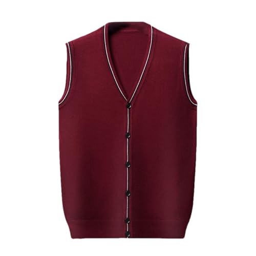 Men's Casual Sweater Vest Solid Color V-Neck Sleeveless Buttons Down Knitted Cardigan Sweater Vest