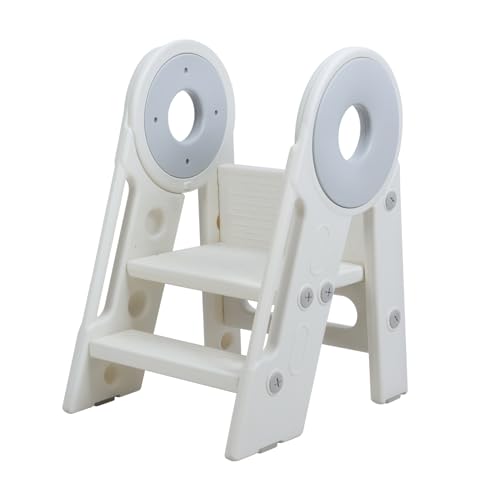 Masiunoz Children's Step Stool, Collapsible Kitchen Step Stool for 2-6 Years, Children's Kitchen Helper Stool, Children's Step Stool for Bathroom Sink, with Flip-up Treads, Easy to Assemble - Gray Gr