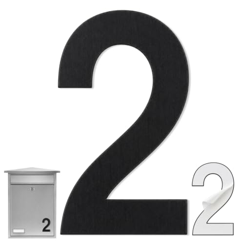 Numero 2 casa, Número Dos hogar, Número 2 para puerta, Número para pared, Número 2 buzón, Acero inoxidable 304, 75 mm alto x 47 mm ancho, Adhesivo, Negro