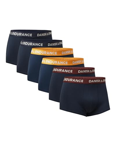 DANISH ENDURANCE Calzoncillos para Hombre de Cintura Baja y Pernera Corta, 6 Pack, Multicolor (2xazul Marino, 2xazul Marino/Naranja, 2xazul Marino/Burdeos) 6 Pack, L