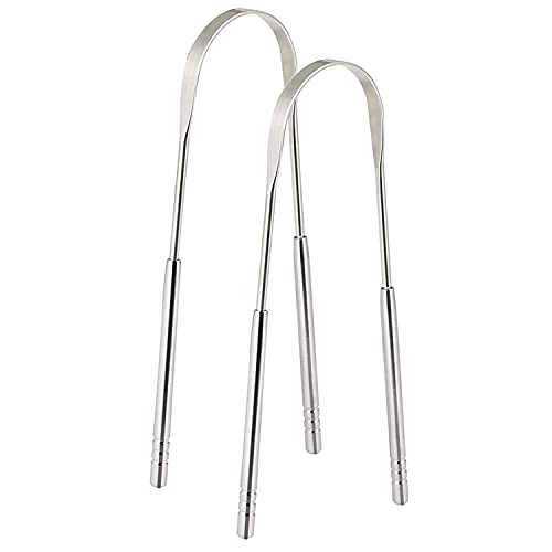 Belifu Tongue Scraper (2 Pack), Tongue Cleaner Surgical Grade Stainless Steel, Reusable Professional Eliminate Bad Breath, BPA Free, Non-synthetic Grip for Adults, Kids
