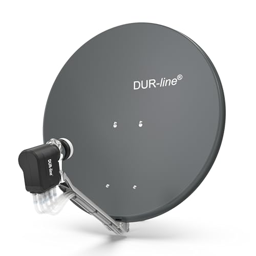 DUR-line 8 Teilnehmer Set - Qualitäts-Alu-Satelliten-Komplettanlage - Select 75cm/80cm Spiegel/Schüssel Anthrazit + Octo LNB - für 8 Receiver/TV [Neuste Technik, DVB-S2, 4K, 3D]