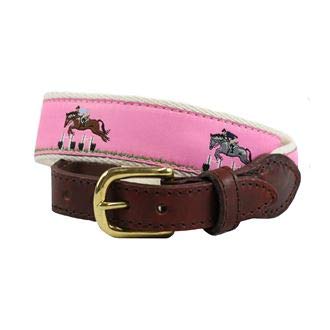 Dover Saddlery DS Kids' Ribbon Belt, Color: Pink Jumping Horses
