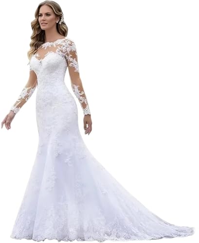 Mermaid Tulle Wedding Dresses for Bride with Sleeves Beach Wedding Gowns Off Shoulder V Neck Bodycon Bridal Gowns