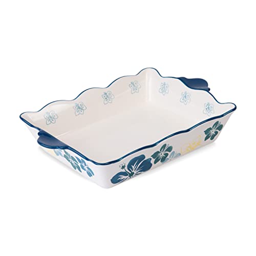 Sagoskat Casserole Dish, 9x13 Baking Dish, Nonstick Ceramic Baking Pan with Handles, Blue Flower Lassagne Pan, Oven Safe