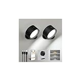 AMETHEUS LED Wall Mounted Lights, Rechargeable Wall Sconce Lamps, 3 Color Temps & Remote and Touch, 360°Rotation Dimmable Cordless Wall Light for Study Bedroom Reading Bedside (Black, 2 Pack)