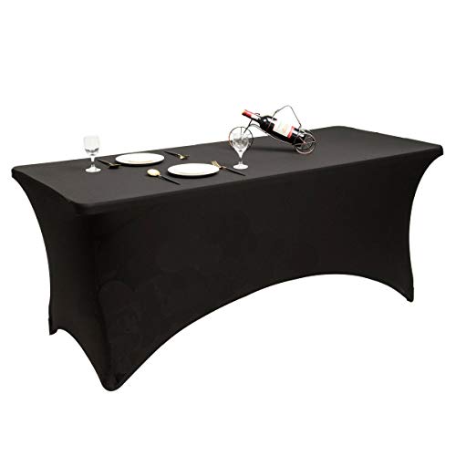 2 Pcs 6 Ft Rectangular Spandex Tablecloth Fitted Wedding (BLACK)
