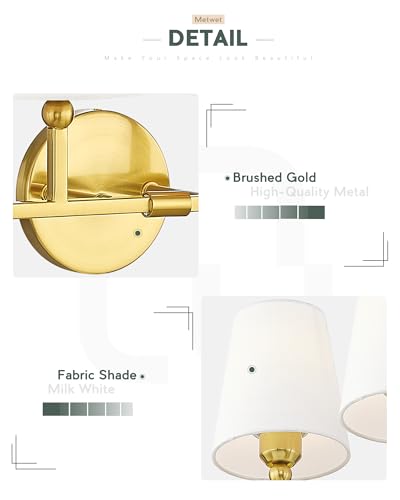 Image of Bathroom Light Fixtures, 42 Inch Brushed Gold Vanity Lights with Flared White Fabric Shade, 6-Light Wall Sconce, Modern Sconces Wall Lighting for Hallway Bedroom, VL837-BG-6