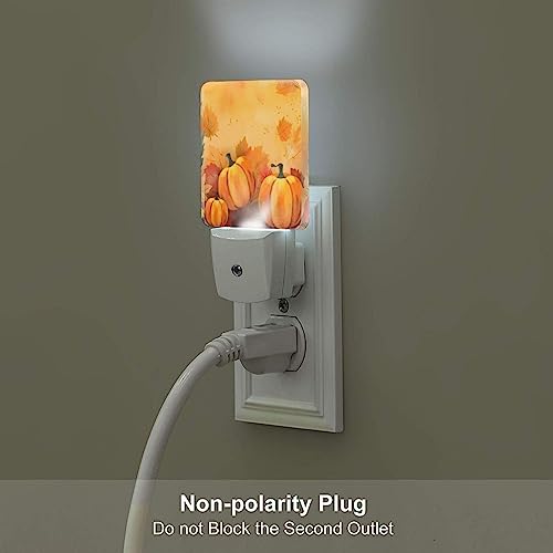 Image of Fall Pumpkins Night Light Set of 2, Auto Sensor LED Dusk-to-Dawn Nightlights, Plug-in Sensor Lamp for Bedroom Bathroom Kitchen Hallway Stairs Decorative