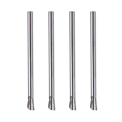 Luxshiny Stainless Steel Straws 4pcs Reusable Drinking Spoon Straws for Milk Tea, Smoothie, Coffee Stirring - 8.5 Inches (Silver)
